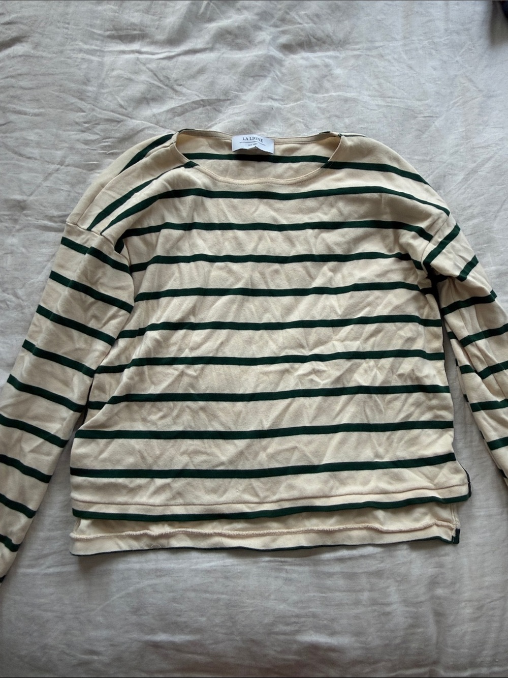 La Ligne Breton Tee Cream and Dark Green Striped Long Sleeve